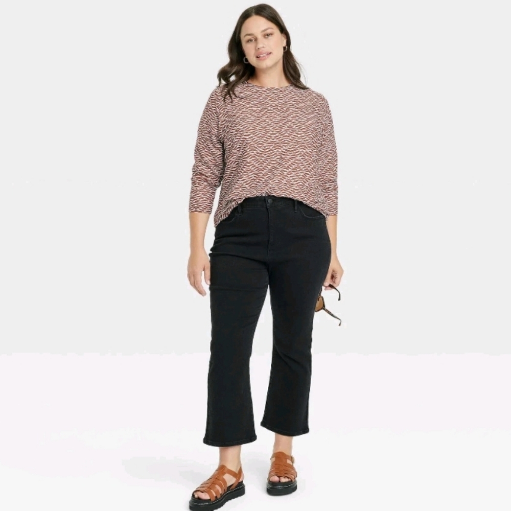 Ava & Viv Burgundy Brown Wave Long Sleeve Tee, 1X